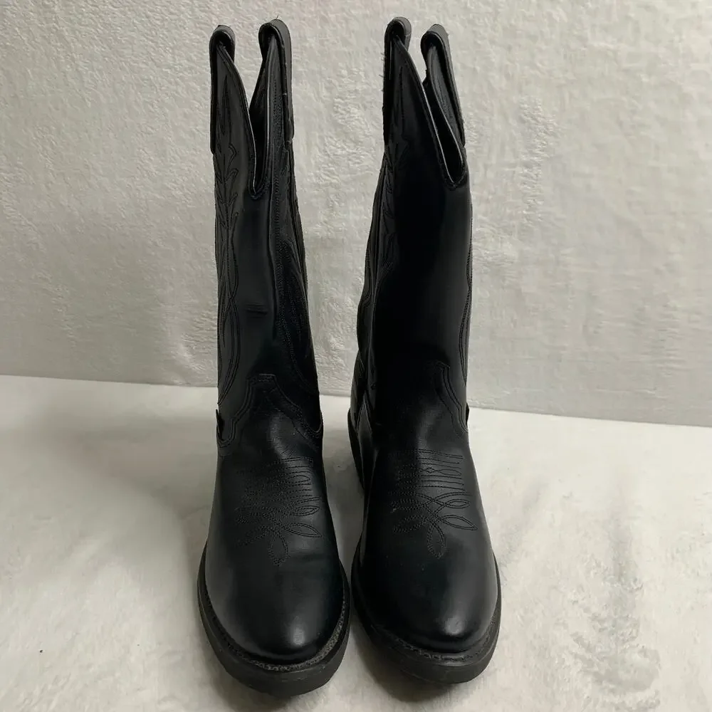 NWOT Justin Boots JB1104 Mens 7D Black Leather Pull-On Stitched Western Cowboy